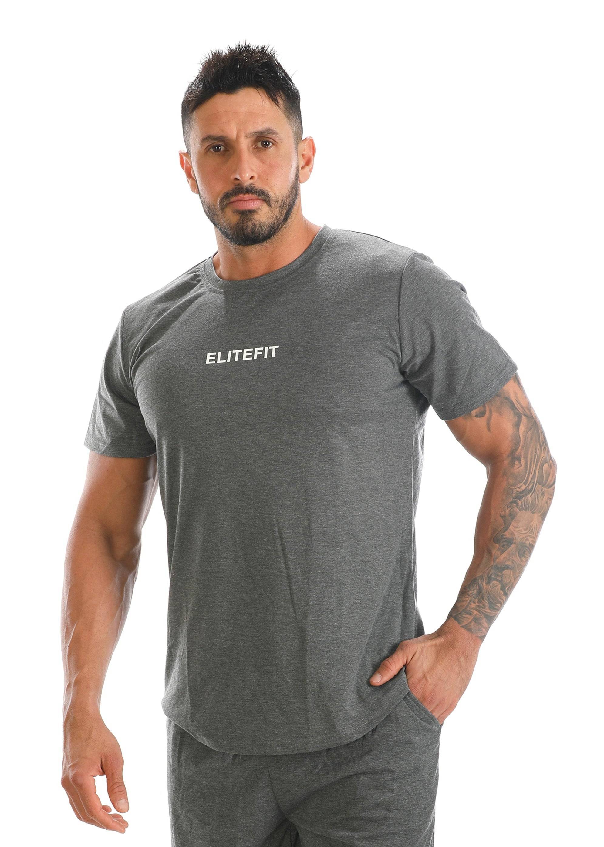 Camiseta deportiva gris ANGELO con ajuste cómodo y logo Elitefit en el pecho, diseñada para deporte y uso casual.